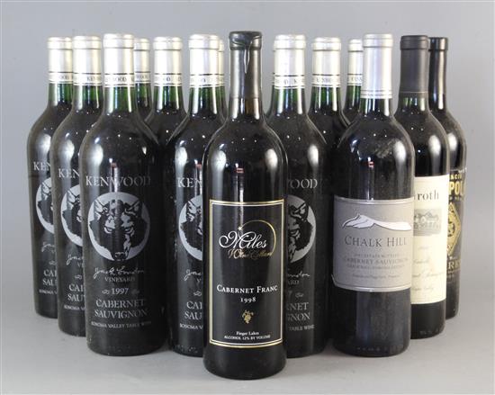 Twelve bottles of Kenwood Sonoma Valley Cabernet Sauvignon, 1997 and four other USA wines including
